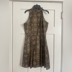BB Dakota Gold and Purple High neck Jacquard Dress